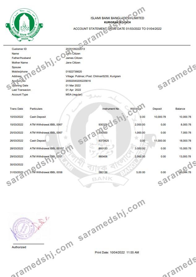 Bangladesh Islami bank statement